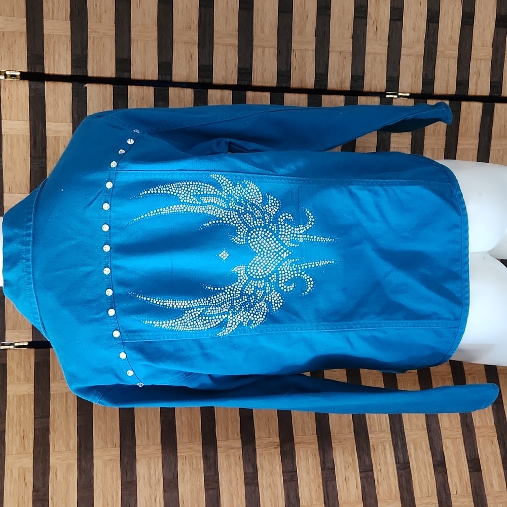 Custom made angel wing rhinestone jean jacket